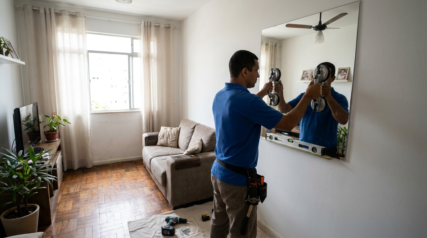 Espelho sob medida com parquet em Contagem-MG