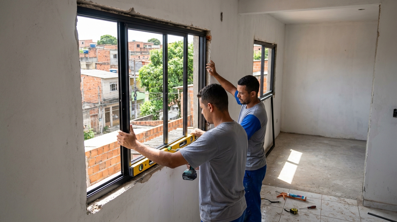 Esquadria de alumínio em obra em Contagem-MG