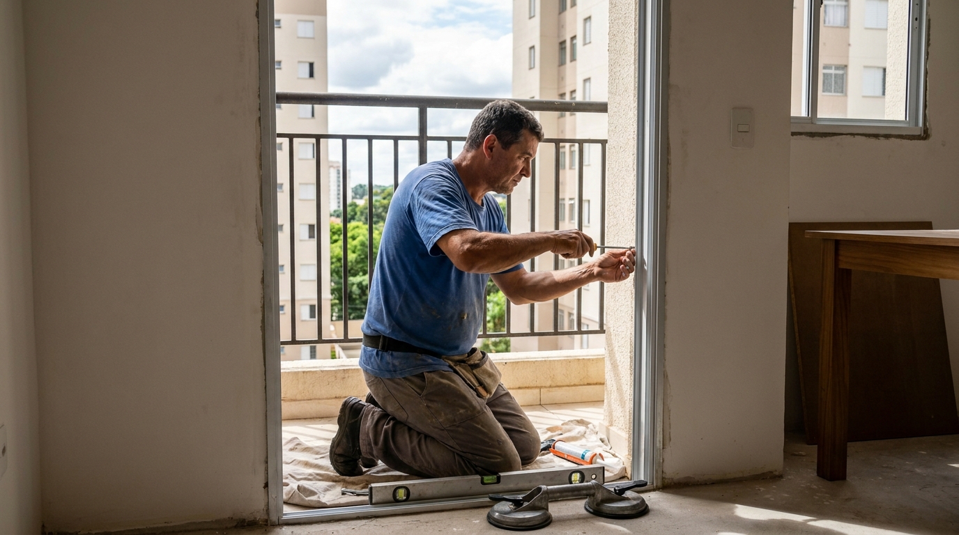 Janela de vidro em apartamento alto em Contagem-MG