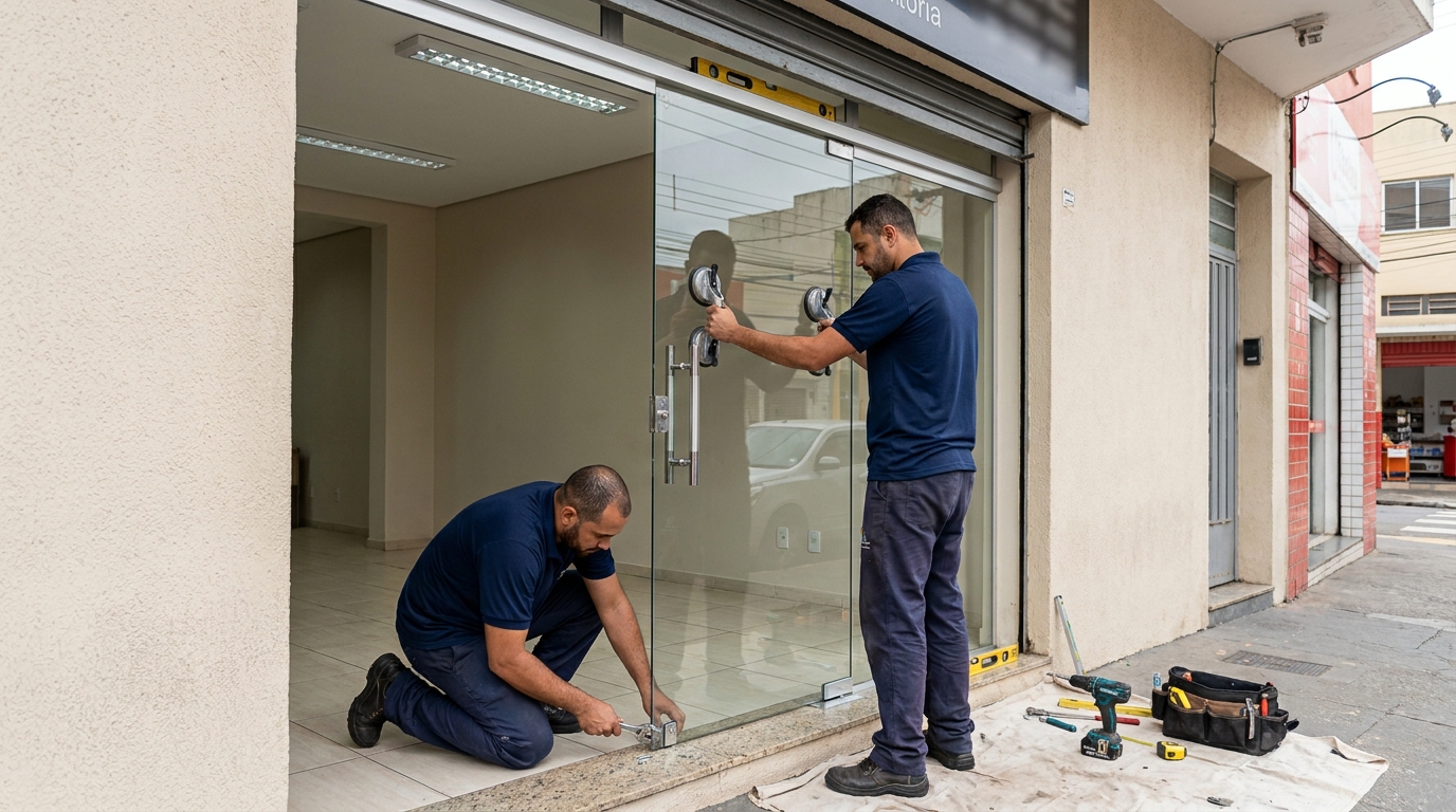 Porta de vidro com puxador inox em Contagem-MG